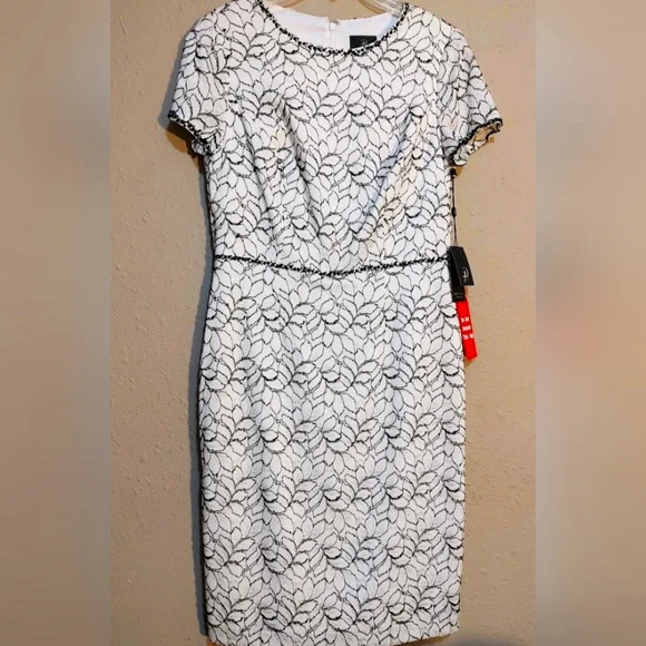 Adrianna Papell | Dresses | Adrianna Papell White Dress Laced With Black Silver Beading Sz Lined Nwt | Poshmark Adrianna Papell | Dresses | Adrianna Papell White Dress Laced With Black Silver Beading Sz Lined Nwt | Poshmark